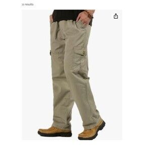 Men's Cargo Pants 38W x 29L Full Elastic Waist Casual Gray Relaxed Fit Pull On